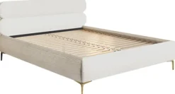 Łóżko tapicerowane 160x200 cm Roule Cord kremowe sztruks nóżki złote
