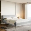 Łóżko tapicerowane 140x200 cm Roule jasnoszare welur hydrofobowy nóżki czarne