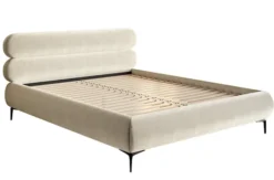 Łóżko tapicerowane 160x200 cm Roule kremowe welur hydrofobowy nóżki czarne