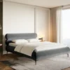 Łóżko tapicerowane 140x200 cm Roule szare welur hydrofobowy nóżki czarne
