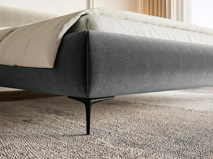 Łóżko tapicerowane 140x200 cm Roule z pojemnikiem stelaż metalowy szare welur hydrofobowy nóżki czarne