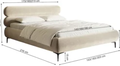 Łóżko tapicerowane 140x200 cm Roule z pojemnikiem stelaż metalowy kremowe szenil nóżki czarne