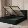 Łóżko tapicerowane 180x200 cm Soave II z pojemnikiem i metalowym stelażem ciemnozielony welur