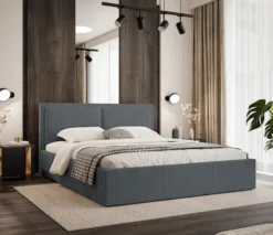 Łóżko tapicerowane 180x200 cm Soave II z pojemnikiem i metalowym stelażem stalowy welur