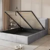 Łóżko tapicerowane 160x200 cm Soave z pojemnikiem i metalowym stelażem jasnoszary welur