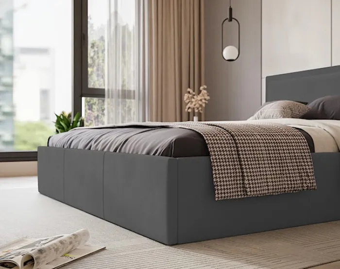 Łóżko tapicerowane 180x200 cm Soave z pojemnikiem i metalowym stelażem stalowy welur