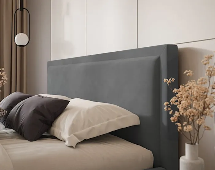 Łóżko tapicerowane 180x200 cm Soave z pojemnikiem i metalowym stelażem stalowy welur