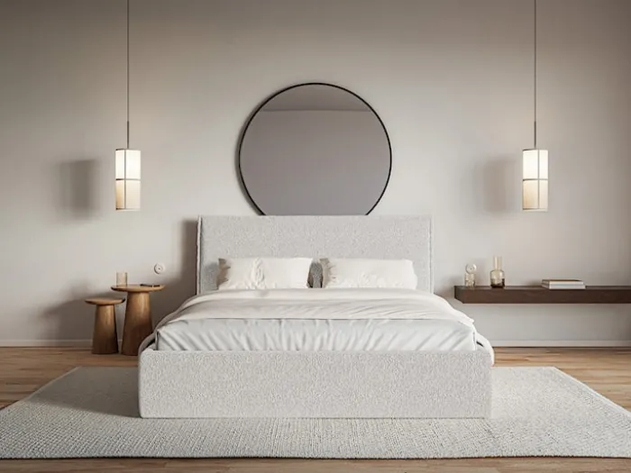 Łóżko tapicerowane 140x200 cm Softie Slim z pojemnikiem jasnoszare szenil stelaż metalowy