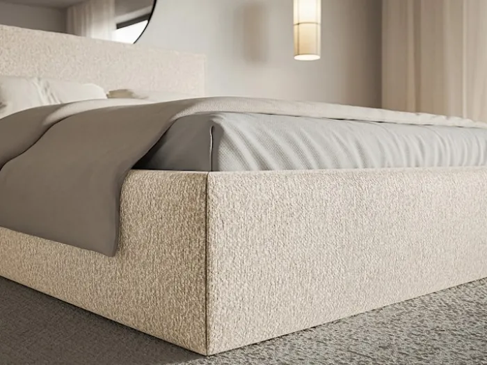 Łóżko tapicerowane 160x200 cm Softie Slim z pojemnikiem jasnobeżowe szenil stelaż metalowy