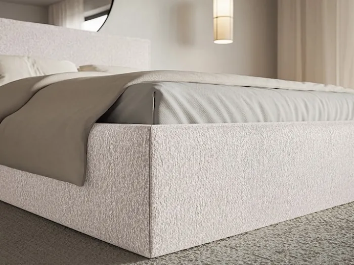 Łóżko tapicerowane 160x200 cm Softie Slim z pojemnikiem beżowe szenil stelaż metalowy