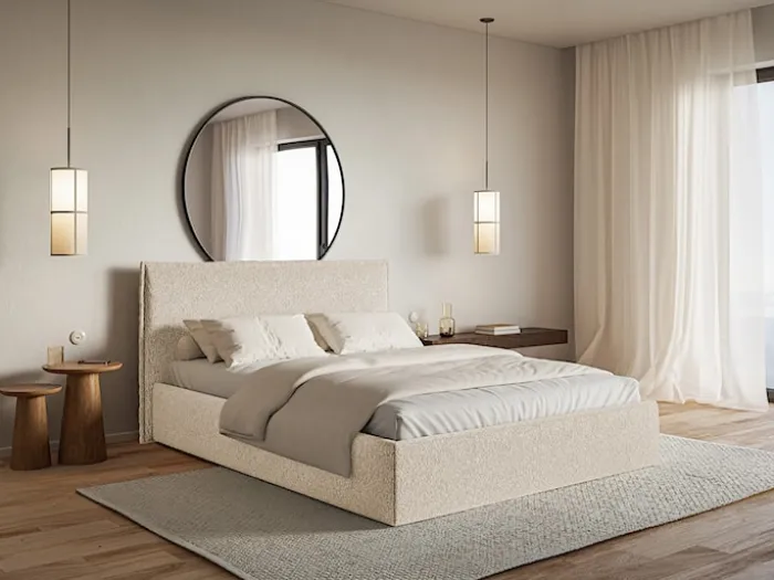 Łóżko tapicerowane 160x200 cm Softie Slim jasnobeżowe szenil