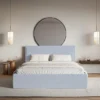 Łóżko tapicerowane 180x200 cm Softie Slim z pojemnikiem błękitne szenil stelaż metalowy