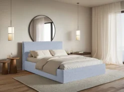 Łóżko tapicerowane 180x200 cm Softie Slim z pojemnikiem błękitne szenil stelaż metalowy