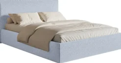 Łóżko tapicerowane 180x200 cm Softie Slim z pojemnikiem błękitne szenil stelaż metalowy