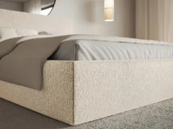 Łóżko tapicerowane 180x200 cm Softie Slim z pojemnikiem jasnobeżowe szenil stelaż metalowy
