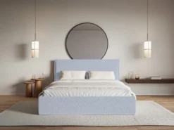 Łóżko tapicerowane 180x200 cm Softie Slim błękitne szenil