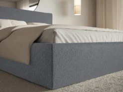 Łóżko tapicerowane 200x200 cm Softie Slim z pojemnikiem grafitowe szenil stelaż metalowy
