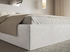 Łóżko tapicerowane 200x200 cm Softie Slim z pojemnikiem jasnoszare szenil stelaż metalowy