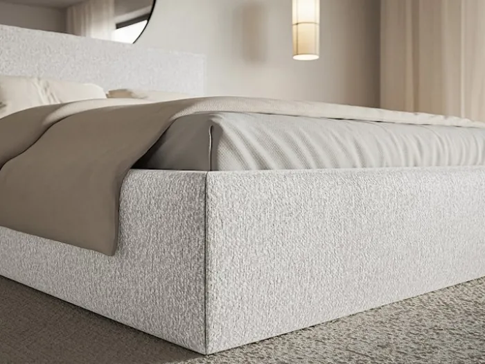 Łóżko tapicerowane 200x200 cm Softie Slim z pojemnikiem jasnoszare szenil stelaż metalowy