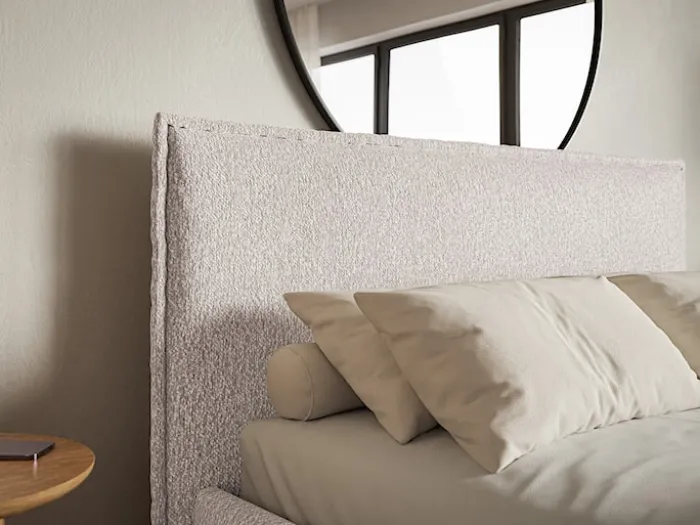 Łóżko tapicerowane 200x200 cm Softie Slim z pojemnikiem beżowe szenil stelaż metalowy