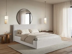 Łóżko tapicerowane 200x200 cm Softie Slim jasnoszare szenil