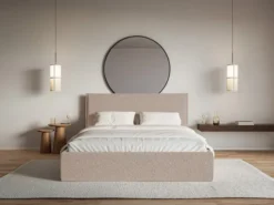 Łóżko tapicerowane 200x200 cm Softie Slim ciemnobeżowe szenil