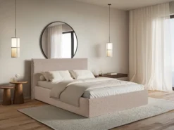 Łóżko tapicerowane 200x200 cm Softie Slim ciemnobeżowe szenil
