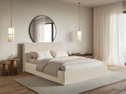 Łóżko tapicerowane 200x200 cm Softie Slim jasnobeżowe szenil