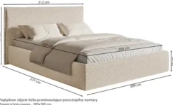 Łóżko tapicerowane 200x200 cm Softie Slim beżowe szenil