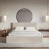 Łóżko tapicerowane 140x200 cm Softie Slim z pojemnikiem beżowe welur hydrofobowy stelaż metalowy