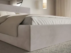 Łóżko tapicerowane 140x200 cm Softie Slim szarobrązowe welur hydrofobowy