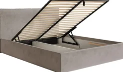 Łóżko tapicerowane 160x200 cm Softie Slim z pojemnikiem szarobrązowe welur hydrofobowy stelaż metalowy