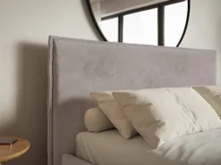 Łóżko tapicerowane 160x200 cm Softie Slim z pojemnikiem szarobrązowe welur hydrofobowy stelaż metalowy