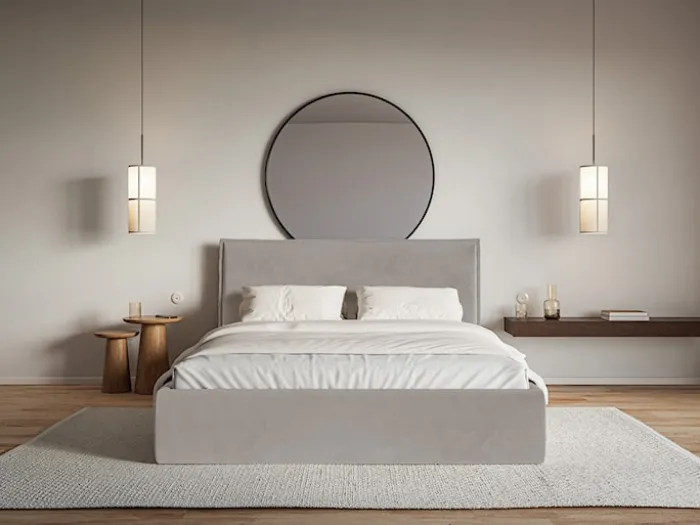 Łóżko tapicerowane 180x200 cm Softie Slim z pojemnikiem szarobrązowe welur hydrofobowy stelaż metalowy