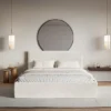 Łóżko tapicerowane 180x200 cm Softie Slim z pojemnikiem szarobeżowe welur hydrofobowy stelaż metalowy