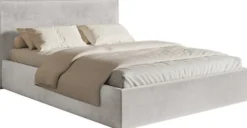 Łóżko tapicerowane 200x200 cm Softie Slim jasnoszare welur hydrofobowy