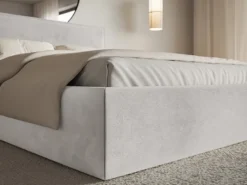 Łóżko tapicerowane 200x200 cm Softie Slim jasnoszare welur hydrofobowy