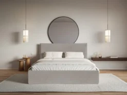 Łóżko tapicerowane 200x200 cm Softie Slim szarobrązowe welur hydrofobowy