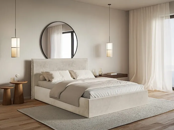 Łóżko tapicerowane 200x200 cm Softie Slim beżowe welur hydrofobowy