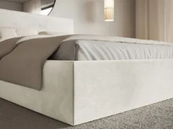 Łóżko tapicerowane 200x200 cm Softie Slim szarobeżowe welur hydrofobowy