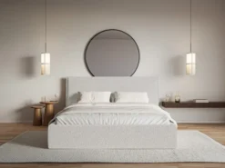 Łóżko tapicerowane 160x200 cm Softie z pojemnikiem jasnoszare szenil stelaż metalowy