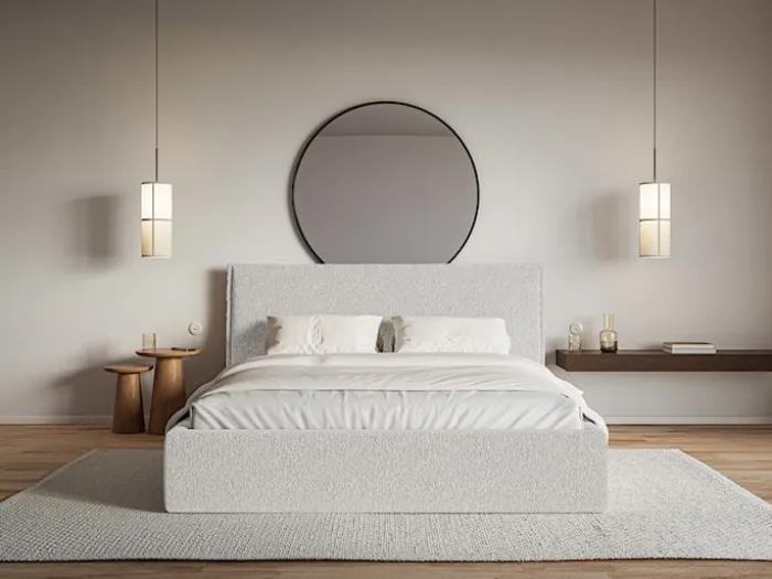 Łóżko tapicerowane 160x200 cm Softie z pojemnikiem jasnoszare szenil stelaż metalowy