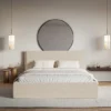 Łóżko tapicerowane 180x200 cm Softie z pojemnikiem jasnobeżowe szenil stelaż metalowy
