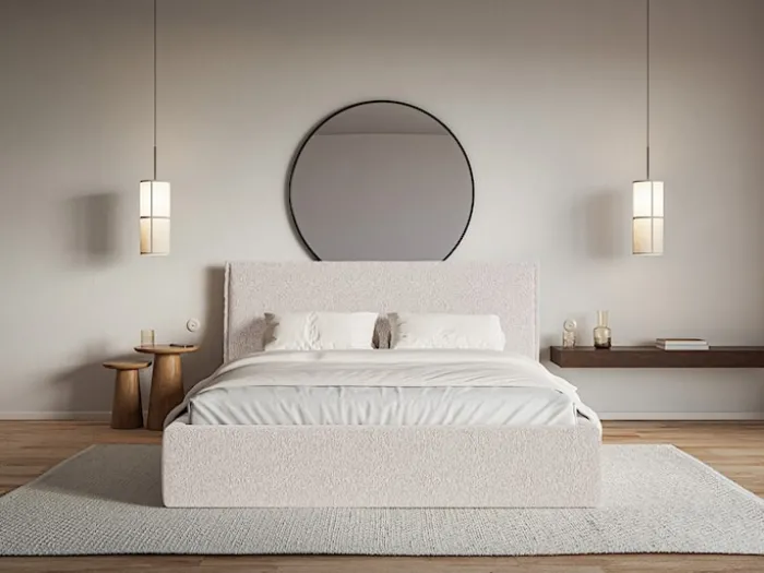 Łóżko tapicerowane 180x200 cm Softie z pojemnikiem beżowe szenil stelaż metalowy