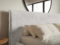 Łóżko tapicerowane 140x200 cm Softie z pojemnikiem jasnoszare welur hydrofobowy stelaż metalowy
