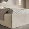 Łóżko tapicerowane 140x200 cm Softie z pojemnikiem beżowe welur hydrofobowy stelaż metalowy