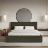 Łóżko tapicerowane 160x200 cm Softie z pojemnikiem ciemnozielone welur hydrofobowy stelaż metalowy