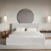 Łóżko tapicerowane 180x200 cm Softie z pojemnikiem jasnoszare welur hydrofobowy stelaż metalowy