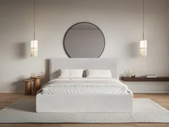 Łóżko tapicerowane 180x200 cm Softie z pojemnikiem jasnoszare welur hydrofobowy stelaż metalowy
