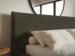 Łóżko tapicerowane 180x200 cm Softie z pojemnikiem ciemnozielone welur hydrofobowy stelaż metalowy